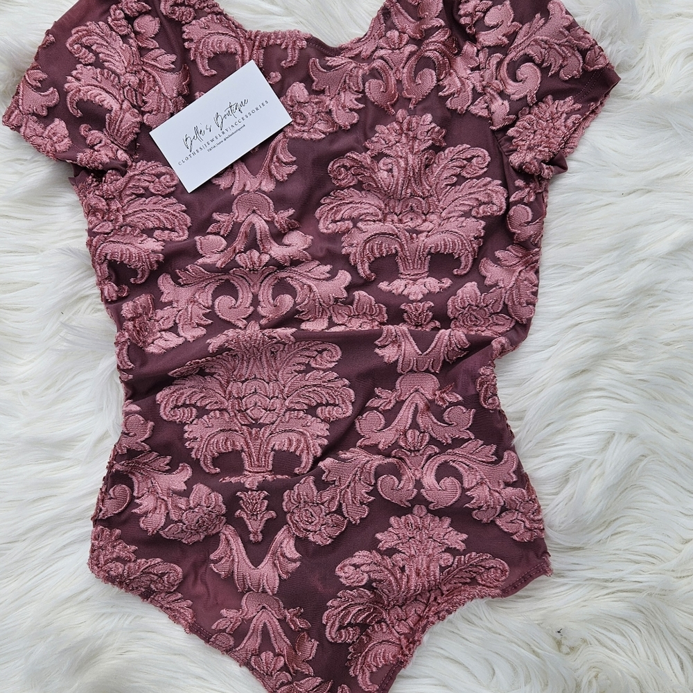 Velvet Floral Bodysuit (mauve)